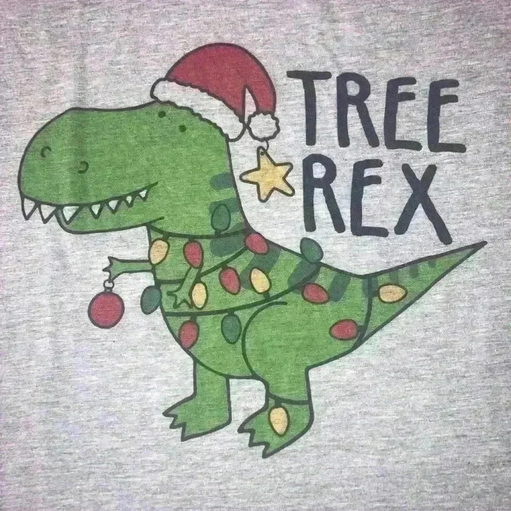 Christmas Holiday Dinosaur Tee Baseball Tee Size 2XL Funny Christmas Tee - Picture 2 of 6